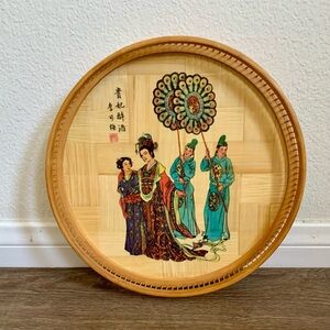 Vintage round bamboo serving tray